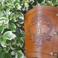 Handcrafted Leather Bracer - Tree of Life with Mjolnir