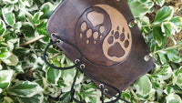Handcrafted Leather Bracer - Ying Yang Wolf Prints
