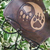 Handcrafted Leather Bracer - Ying Yang Wolf Prints