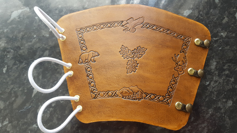 Handcrafted Leather Bracer - Standard - Nature stamps