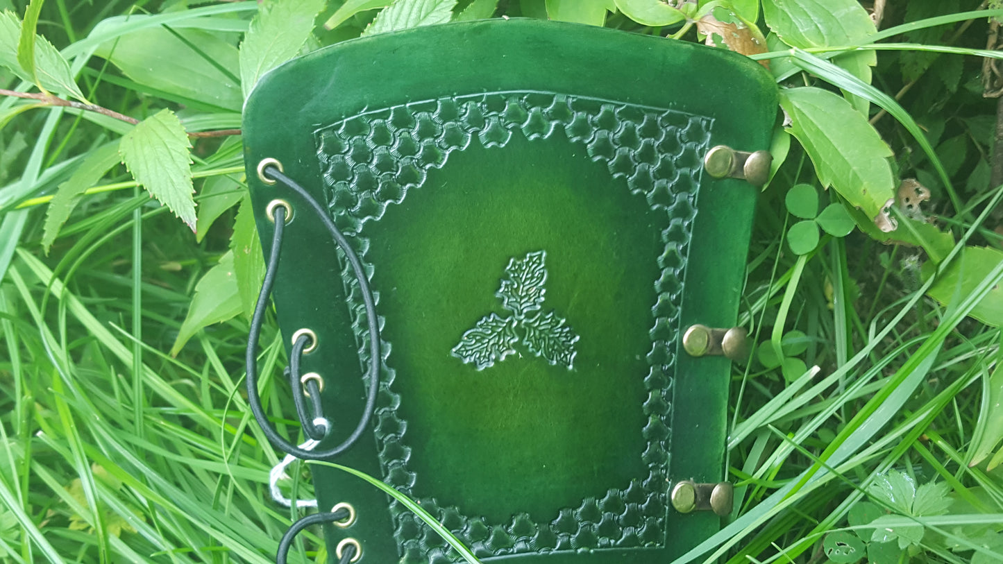 Handcrafted Leather Bracer - Oak Leaves