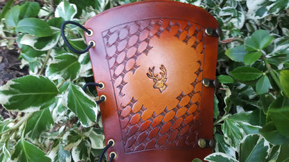 Handcrafted Leather Bracer - Basket Weave with Stamp