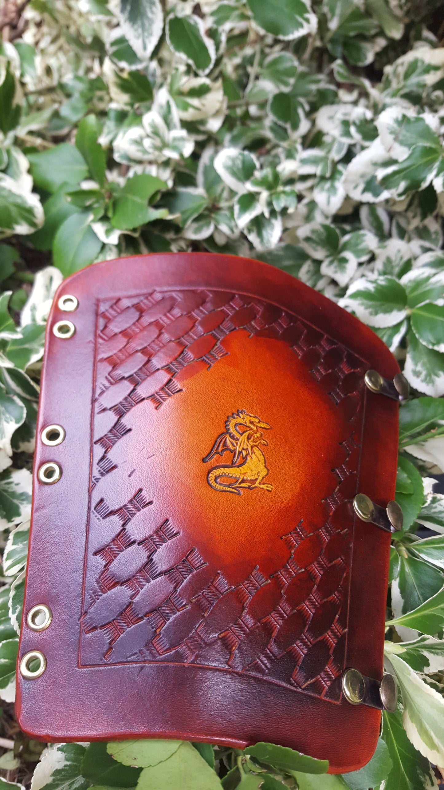 Handcrafted Leather Bracer - Basket Weave with Stamp