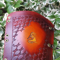 Handcrafted Leather Bracer - Basket Weave with Stamp