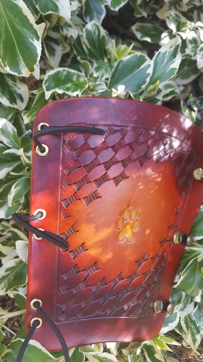 Handcrafted Leather Bracer - Basket Weave with Stamp