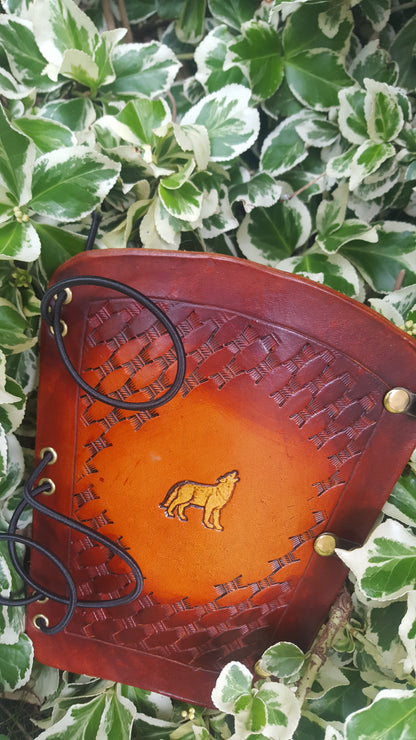 Handcrafted Leather Bracer - Basket Weave with Stamp