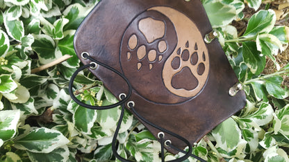 Handcrafted Leather Bracer - Ying Yang Wolf Prints