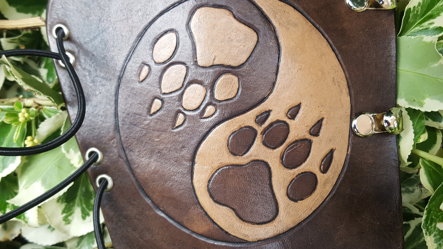 Handcrafted Leather Bracer - Ying Yang Wolf Prints