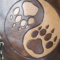Handcrafted Leather Bracer - Ying Yang Wolf Prints