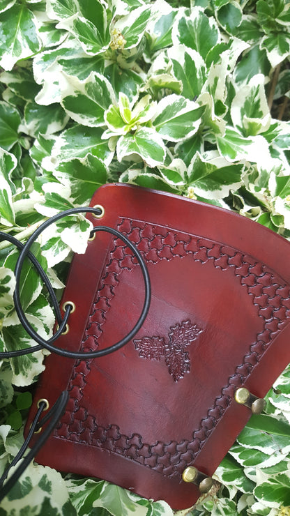 Handcrafted Leather Bracer - Oak Leaves