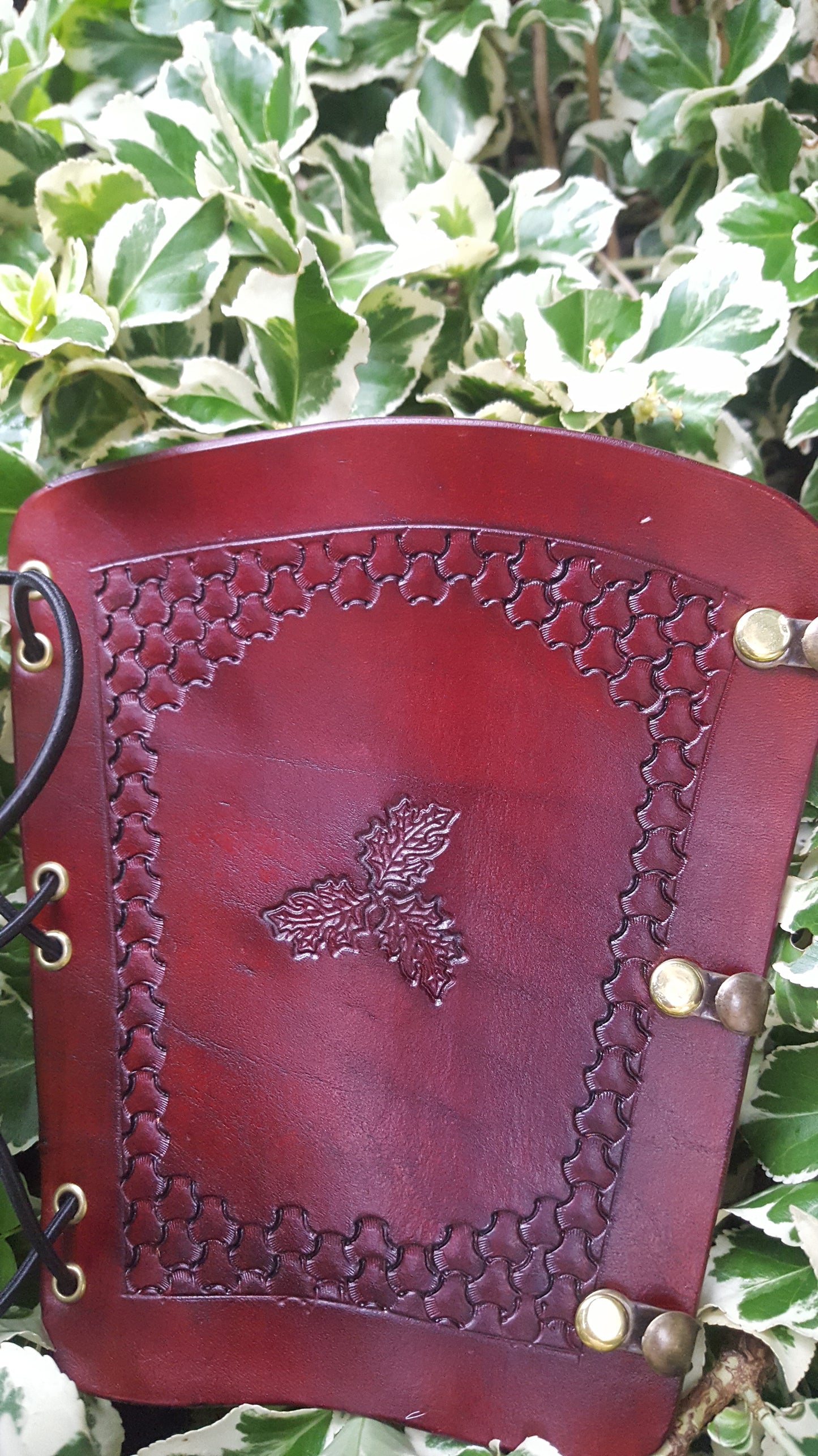 Handcrafted Leather Bracer - Oak Leaves