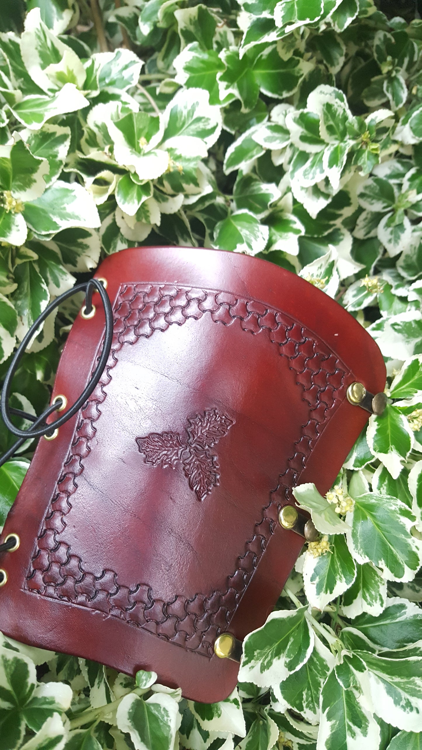 Handcrafted Leather Bracer - Oak Leaves