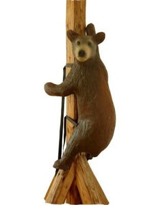 3D field archery target LG Leitold Gamut small climbing brown bear with straps shown mounted on a wooden pole to demonstrate target